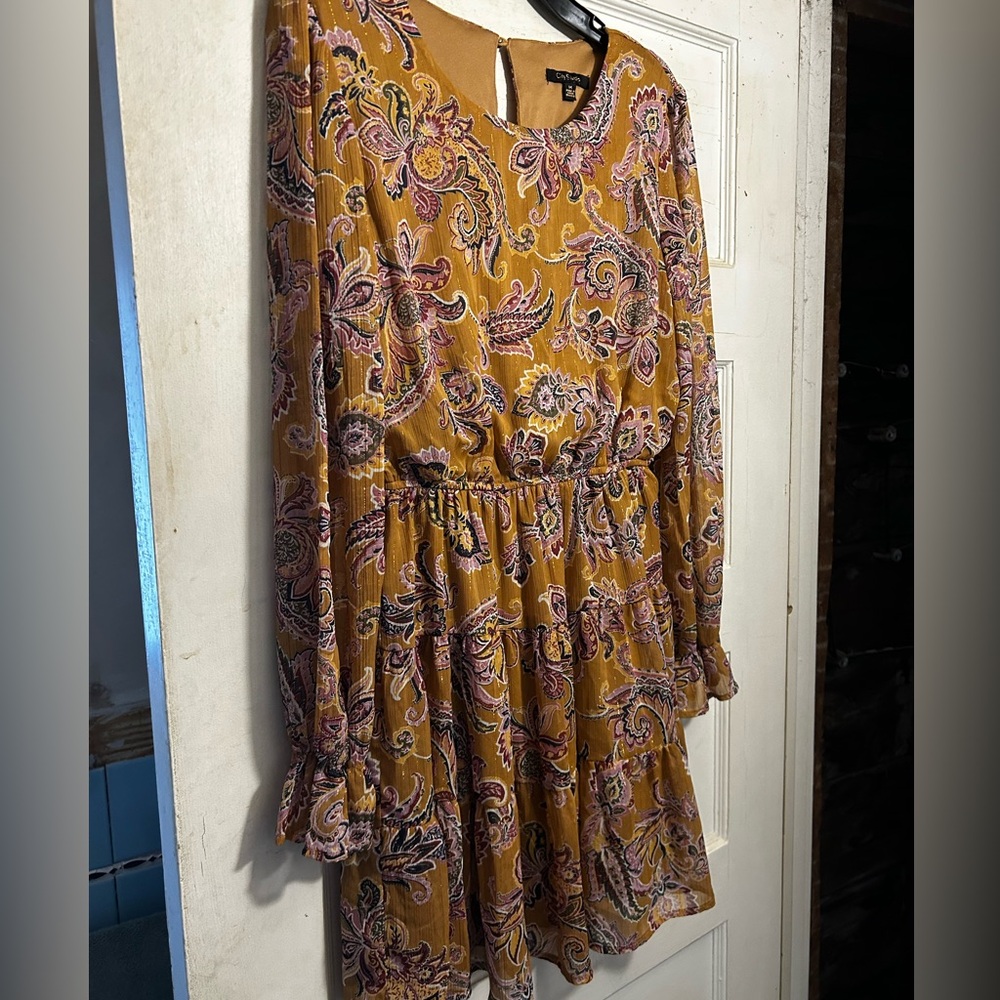 NWOT CITY STUDIO Floral Paisley Dress W/ Belle Long Sleeves Elastic Waist - Picture 7 of 15